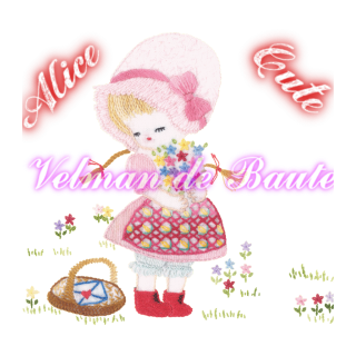 Embroidery sticker; Alice picking flowers